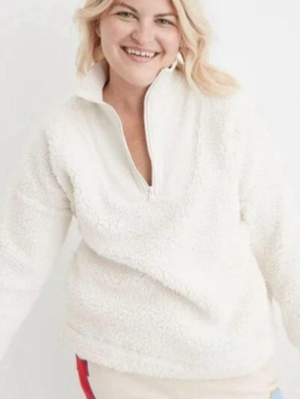 Aerie Cream Sherpa Fleece Half-Zip Pullover Sweatshirt Size S
